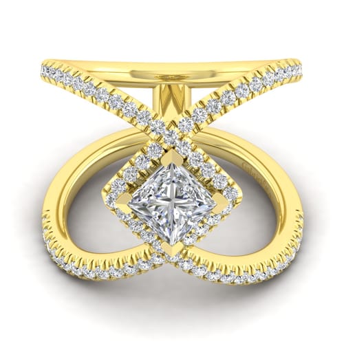 14K Yellow Gold Princess Halo Diamond Engagement Ring