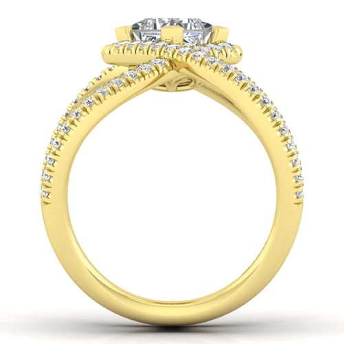 14K Yellow Gold Princess Halo Diamond Engagement Ring