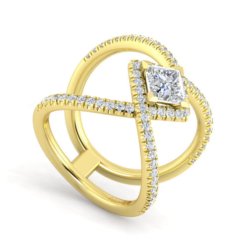 14K Yellow Gold Princess Halo Diamond Engagement Ring
