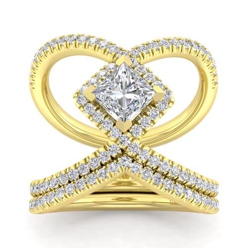 14K Yellow Gold Princess Halo Diamond Engagement Ring