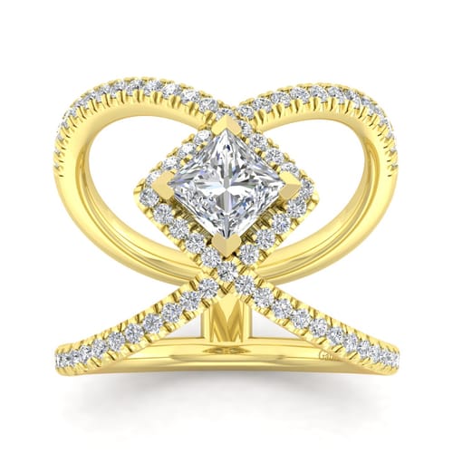 14K Yellow Gold Princess Halo Diamond Engagement Ring