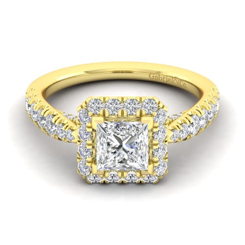 14K Yellow Gold Princess Halo Diamond Engagement Ring