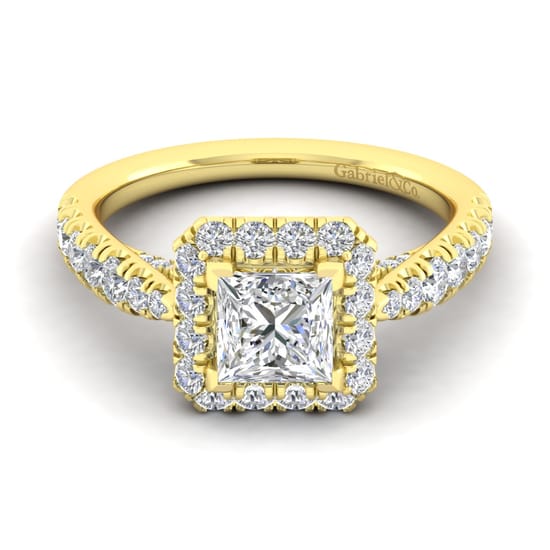 Gabriel - 14K Yellow Gold Princess Halo Diamond Engagement Ring