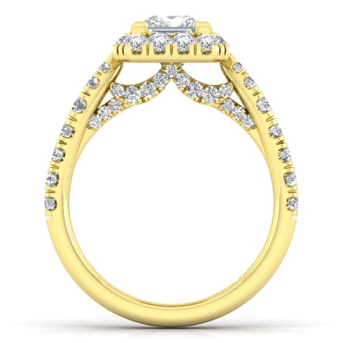 14K Yellow Gold Princess Halo Diamond Engagement Ring