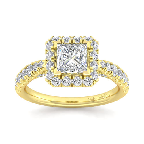 14K Yellow Gold Princess Halo Diamond Engagement Ring