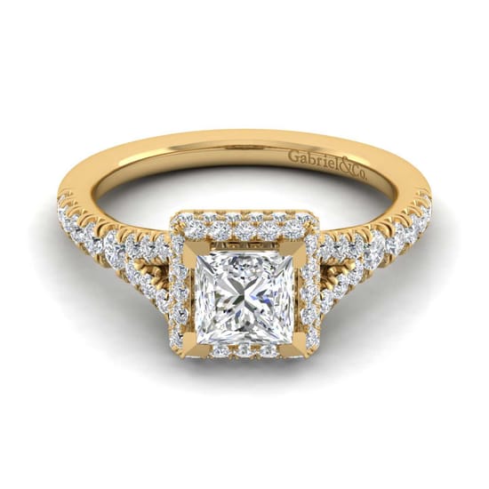 Gabriel - 14K Yellow Gold Princess Halo Diamond Engagement Ring