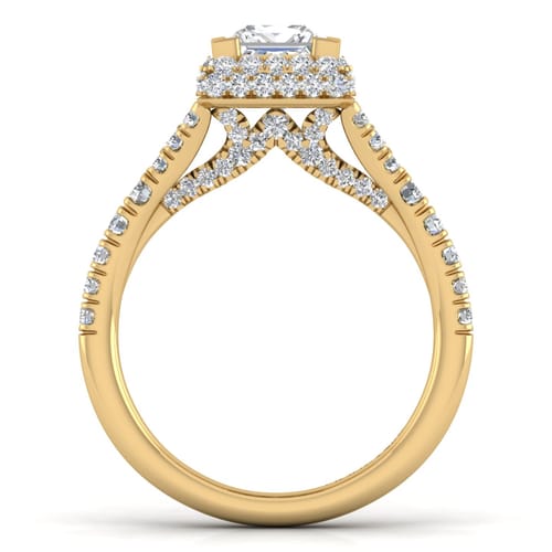 14K Yellow Gold Princess Halo Diamond Engagement Ring