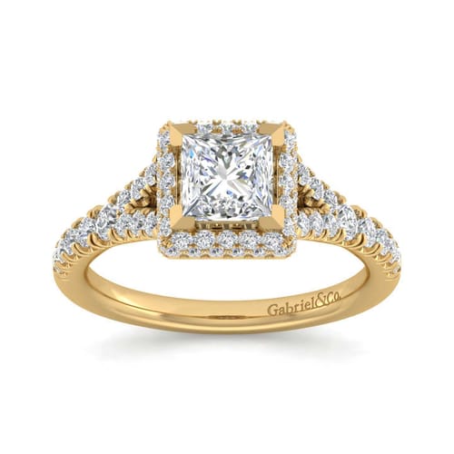 14K Yellow Gold Princess Halo Diamond Engagement Ring
