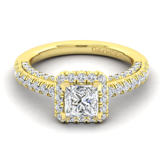 Gabriel - 14K Yellow Gold Princess Halo Diamond Engagement Ring