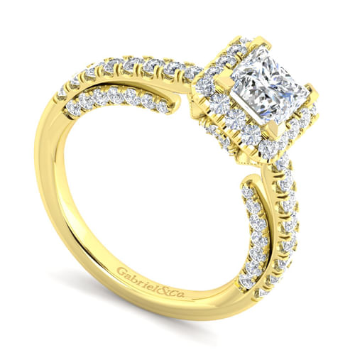 14K Yellow Gold Princess Halo Diamond Engagement Ring