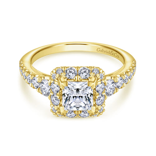 14K Yellow Gold Princess Halo Diamond Engagement Ring