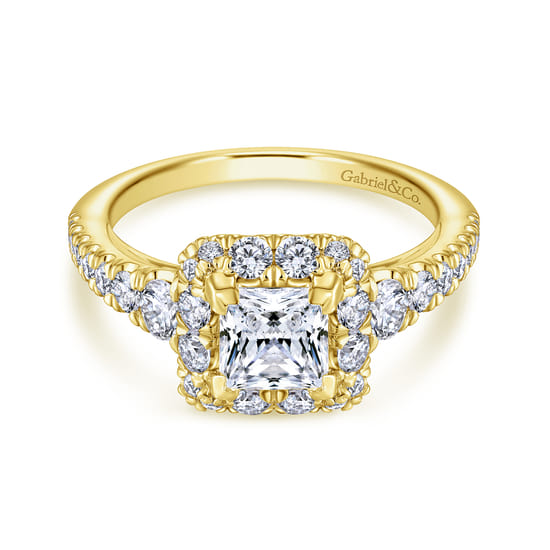 Gabriel - 14K Yellow Gold Princess Halo Diamond Engagement Ring