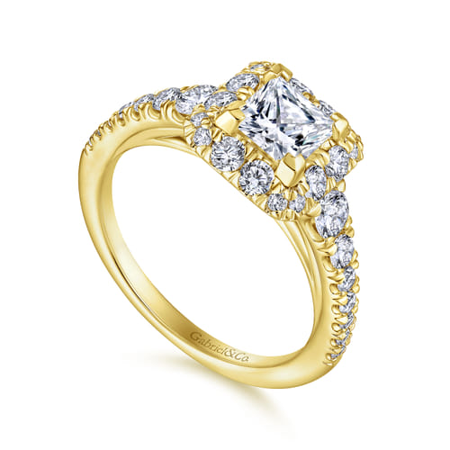 14K Yellow Gold Princess Halo Diamond Engagement Ring