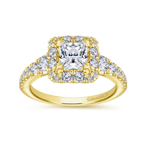 14K Yellow Gold Princess Halo Diamond Engagement Ring