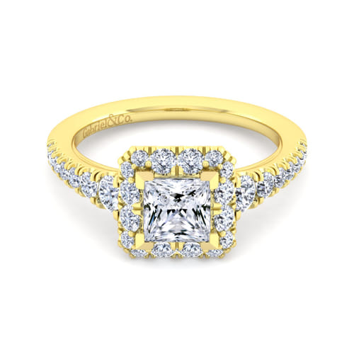 14K Yellow Gold Princess Halo Diamond Engagement Ring