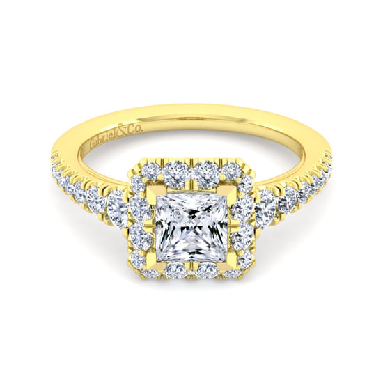 Gabriel - 14K Yellow Gold Princess Halo Diamond Engagement Ring