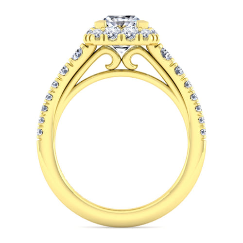14K Yellow Gold Princess Halo Diamond Engagement Ring