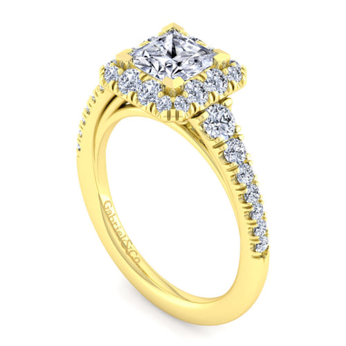 14K Yellow Gold Princess Halo Diamond Engagement Ring