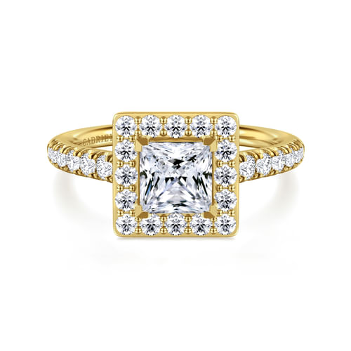 14K Yellow Gold Princess Halo Diamond Engagement Ring