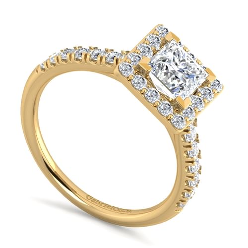 14K Yellow Gold Princess Halo Diamond Engagement Ring