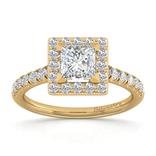 14K Yellow Gold Princess Halo Diamond Engagement Ring