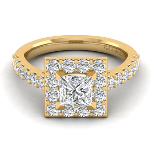14K Yellow Gold Princess Halo Diamond Engagement Ring