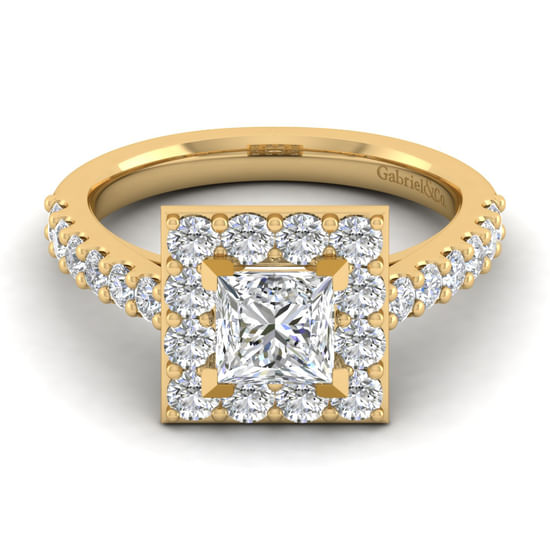 Gabriel - 14K Yellow Gold Princess Halo Diamond Engagement Ring