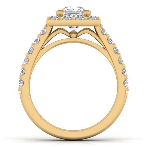 14K Yellow Gold Princess Halo Diamond Engagement Ring