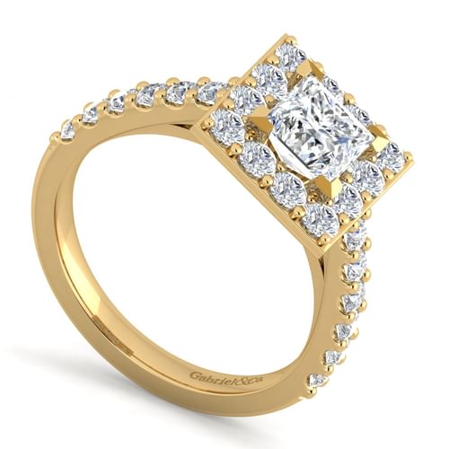 14K Yellow Gold Princess Halo Diamond Engagement Ring