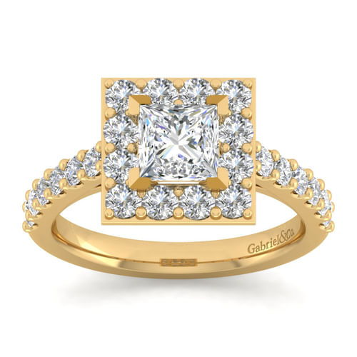 14K Yellow Gold Princess Halo Diamond Engagement Ring