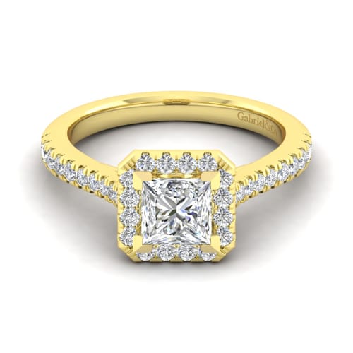 14K Yellow Gold Princess Halo Diamond Engagement Ring