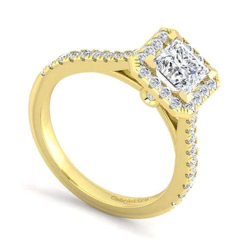 14K Yellow Gold Princess Halo Diamond Engagement Ring