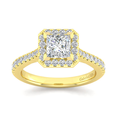14K Yellow Gold Princess Halo Diamond Engagement Ring