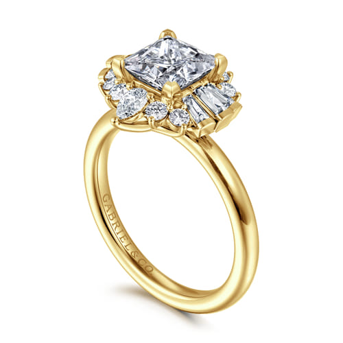 14K Yellow Gold Princess Halo Diamond Engagement Ring
