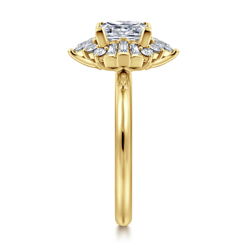 14K Yellow Gold Princess Halo Diamond Engagement Ring