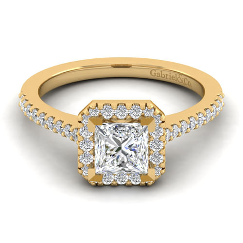 14K Yellow Gold Princess Halo Diamond Engagement Ring