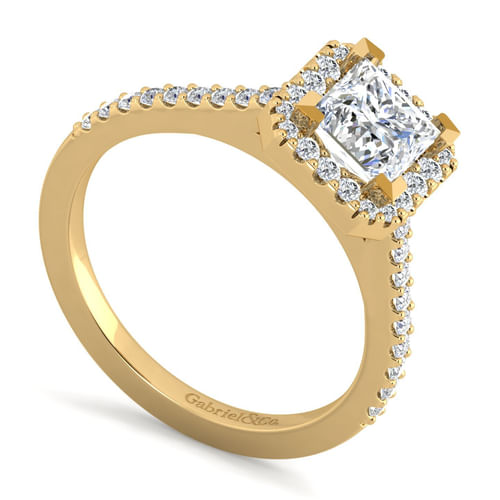 14K Yellow Gold Princess Halo Diamond Engagement Ring