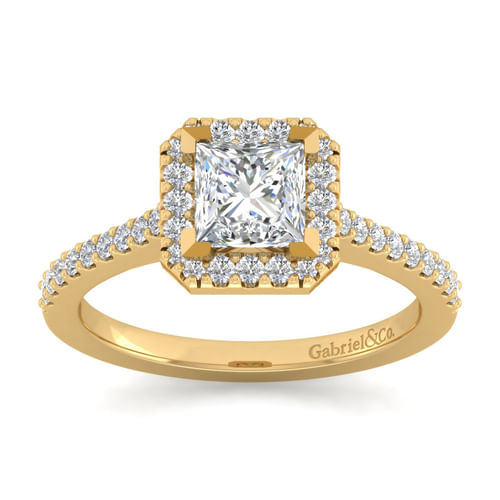 14K Yellow Gold Princess Halo Diamond Engagement Ring