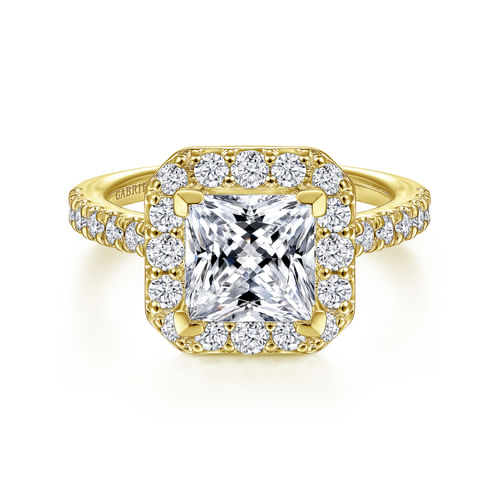 14K Yellow Gold Princess Halo Diamond Engagement Ring