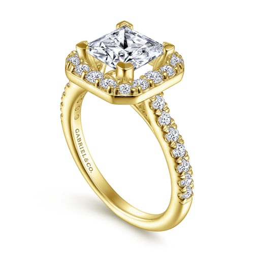 14K Yellow Gold Princess Halo Diamond Engagement Ring