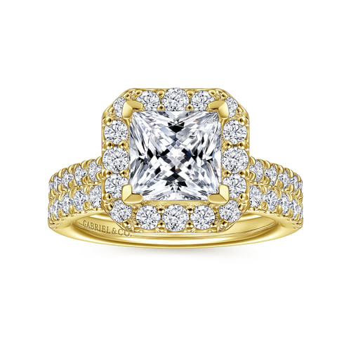 14K Yellow Gold Princess Halo Diamond Engagement Ring