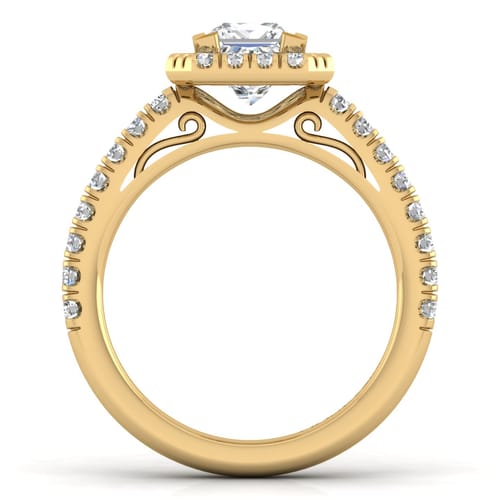 14K Yellow Gold Princess Halo Diamond Engagement Ring