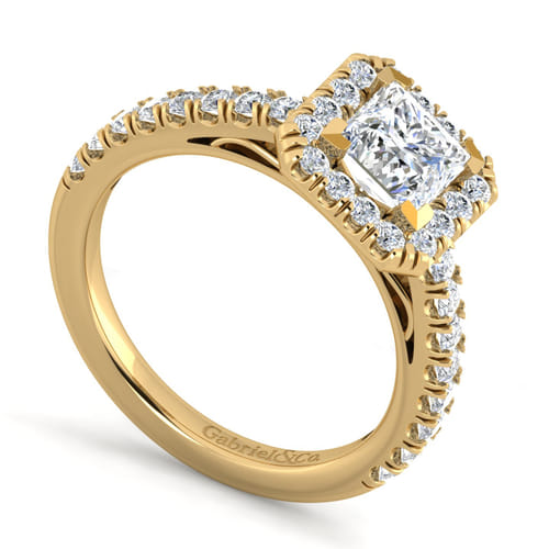 14K Yellow Gold Princess Halo Diamond Engagement Ring