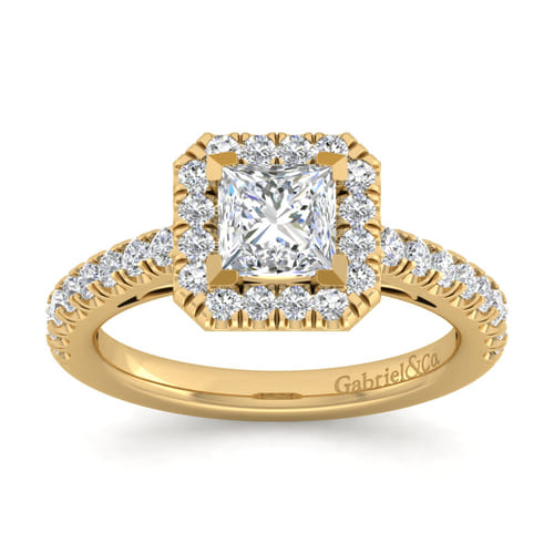14K Yellow Gold Princess Halo Diamond Engagement Ring
