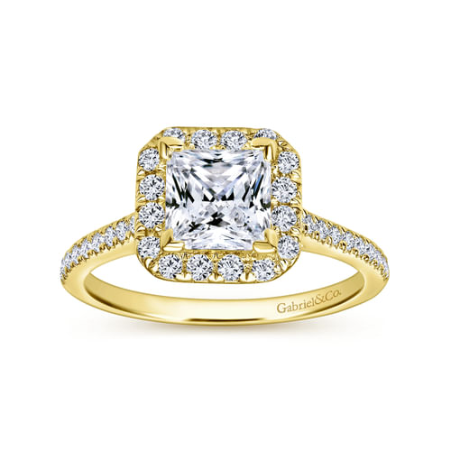 14K Yellow Gold Princess Halo Diamond Engagement Ring