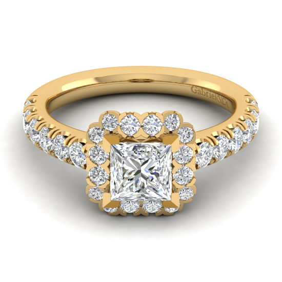 Gabriel - 14K Yellow Gold Princess Halo Diamond Engagement Ring