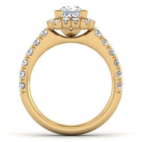 14K Yellow Gold Princess Halo Diamond Engagement Ring