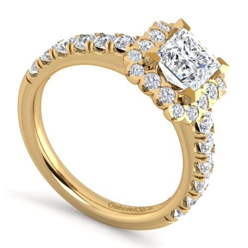 14K Yellow Gold Princess Halo Diamond Engagement Ring