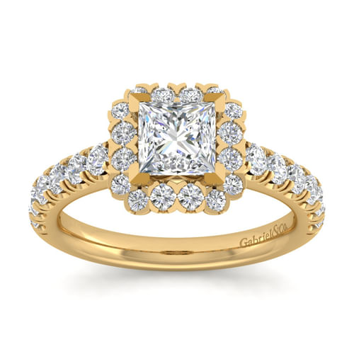 14K Yellow Gold Princess Halo Diamond Engagement Ring