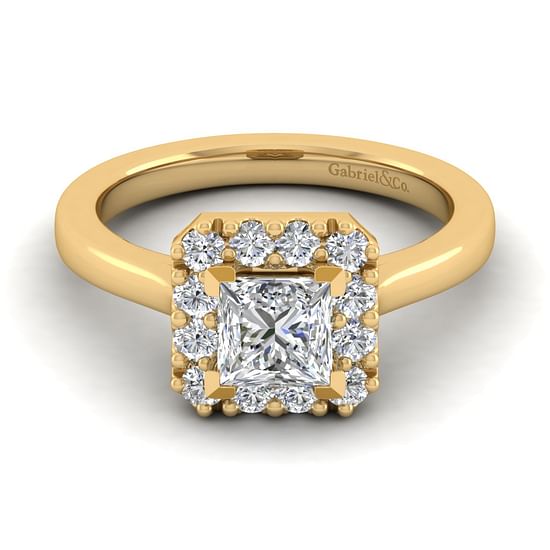 Gabriel - 14K Yellow Gold Princess Halo Diamond Engagement Ring